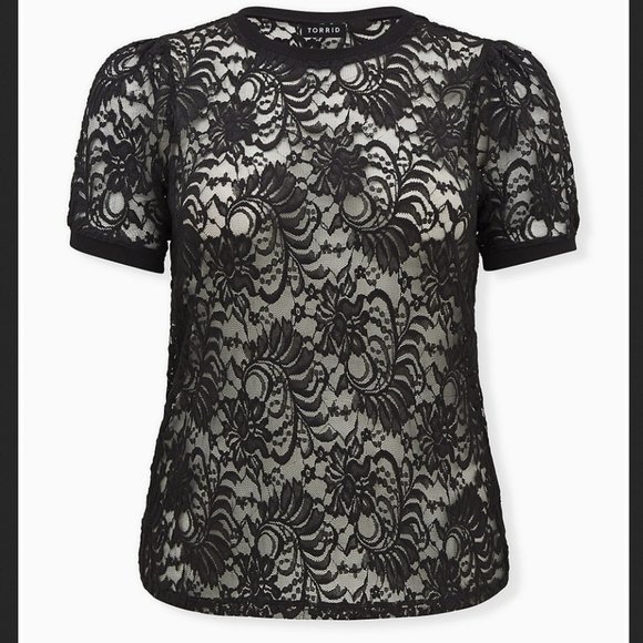 Torrid size M/L(10) sheer stretch lace puff sleeve top, NWT - Picture 1 of 4